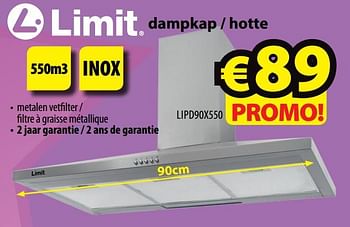 Promoties Limit dampkap - hotte lipd90x550 - Limit - Geldig van 29/05/2019 tot 05/06/2019 bij ElectroStock