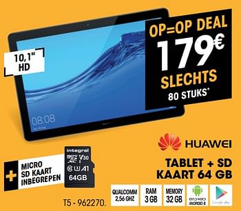 Promoties Huawei tablet + sd kaart 64 gb t5 - Huawei - Geldig van 29/05/2019 tot 13/06/2019 bij Electro Depot