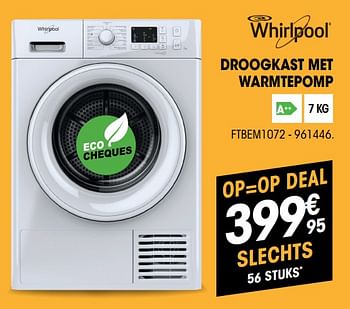 Promoties Whirlpool droogkast met warmtepomp ftbem1072 - Whirlpool - Geldig van 29/05/2019 tot 13/06/2019 bij Electro Depot