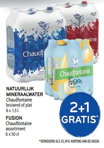 Promoties 2+1 gratis natuurlijk mineraalwater chaudfontaine bruisend of plat - Chaudfontaine - Geldig van 04/06/2019 tot 18/06/2019 bij Alvo