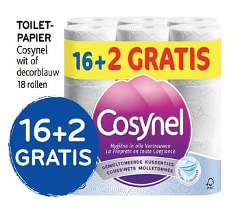 Promoties 16+2 gratis toiletpapier cosynel wit of decorblauw - Cosynel - Geldig van 04/06/2019 tot 18/06/2019 bij Alvo