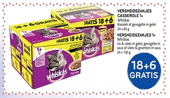 Promoties 18+6 gratis versheidszakjes casserole 1+ whiskas klassiek of gevogelte in gelei - Whiskas - Geldig van 04/06/2019 tot 18/06/2019 bij Alvo