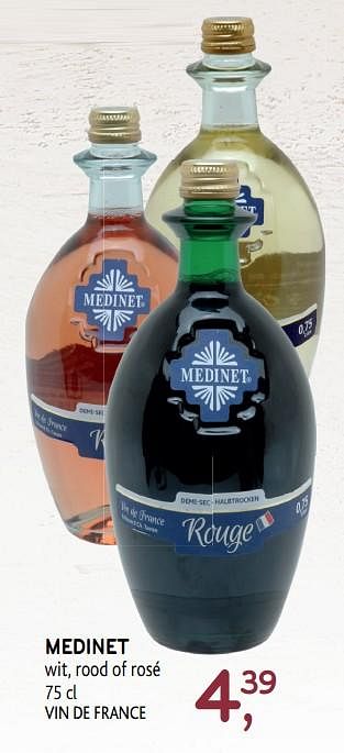 Promoties Medinet wit, rood of rosé - Witte wijnen - Geldig van 04/06/2019 tot 18/06/2019 bij Alvo