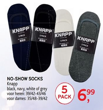 Promoties No-show socks knapp black, navy, white of grey - KNAPP - Geldig van 04/06/2019 tot 18/06/2019 bij Alvo