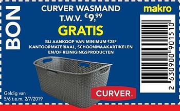 Promoties Curver wasmand gratis bij aankoop van minimum €25 kantoormateriaal, schoonmaakartikelen en/of reinigingsproducten - Curver - Geldig van 05/06/2019 tot 18/06/2019 bij Makro