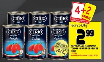 Promoties Gepelde hele tomaten tomates entieres pelees cirio - CIRIO - Geldig van 05/06/2019 tot 18/06/2019 bij Match