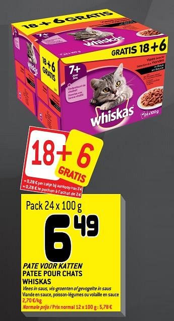 Promoties Pate voor katten patee pour chats whiskas - Whiskas - Geldig van 05/06/2019 tot 18/06/2019 bij Match