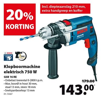 Promotions Bosch klopboormachine elektrisch 750 w gsb 16 re - Bosch - Valide de 05/06/2019 à 17/06/2019 chez Gamma