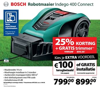 Promoties Bosch robotmaaier indego 400 connect - Bosch - Geldig van 10/06/2019 tot 17/06/2019 bij Gamma