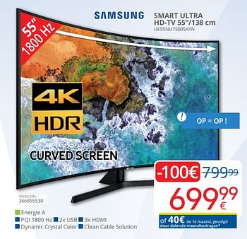 Promoties Samsung smart ultra hd-tv 55``-138 cm ue55nu7500sxxn - Samsung - Geldig van 01/06/2019 tot 30/06/2019 bij Eldi