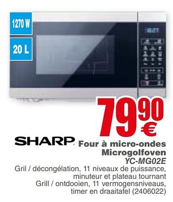 Promoties Sharp Four à micro-ondes microgolfoven yc-mg02e - Sharp - Geldig van 04/06/2019 tot 17/06/2019 bij Cora