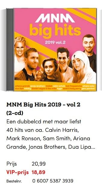 Promoties Mnm big hits 2019 - vol 2 2-cd - Huismerk - BookSpot - Geldig van 15/05/2019 tot 30/06/2019 bij BookSpot