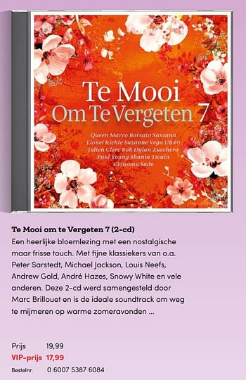 Promoties Te mooi om te vergeten 7 2-cd - Huismerk - BookSpot - Geldig van 15/05/2019 tot 30/06/2019 bij BookSpot