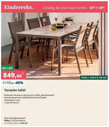Promotions Taranto tafel - Bristol - Valide de 22/05/2019 à 25/06/2019 chez Overstock
