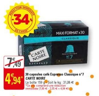 CARTE NOIRE Café Espresso classique nº 7 - 30 capsules - 159 g