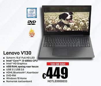 Promoties Lenovo v130 128 gb ssd - Lenovo - Geldig van 03/06/2019 tot 30/06/2019 bij Compudeals