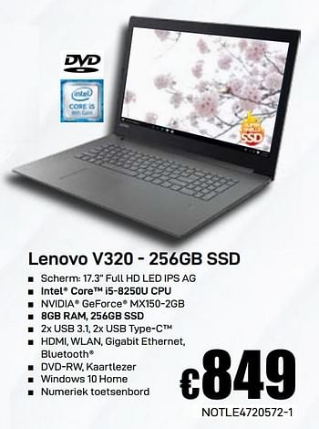Promoties Lenovo v320 - 256gb ssd - Lenovo - Geldig van 03/06/2019 tot 30/06/2019 bij Compudeals