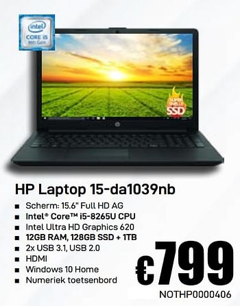 Promoties Hp laptop 15-da1039nb - HP - Geldig van 03/06/2019 tot 30/06/2019 bij Compudeals