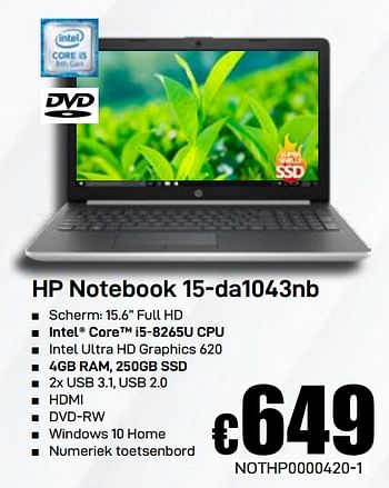 Promoties Hp notebook 15-da1043nb - HP - Geldig van 03/06/2019 tot 30/06/2019 bij Compudeals
