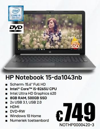 Promoties Hp notebook 15-da1043nb - HP - Geldig van 03/06/2019 tot 30/06/2019 bij Compudeals