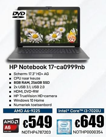 Promoties Hp notebook 17-ca0999nb amd a6-9225 - HP - Geldig van 03/06/2019 tot 30/06/2019 bij Compudeals