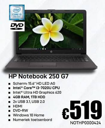 Promoties Hp notebook 250 g7 - HP - Geldig van 03/06/2019 tot 30/06/2019 bij Compudeals