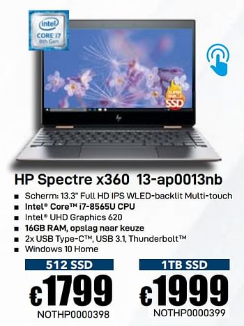 Promoties Hp spectre x360 13-ap0013nb 512 ssd - HP - Geldig van 03/06/2019 tot 30/06/2019 bij Compudeals