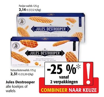 Promoties Jules destrooper alle koekjes of wafels - Jules Destrooper - Geldig van 05/06/2019 tot 18/06/2019 bij Colruyt