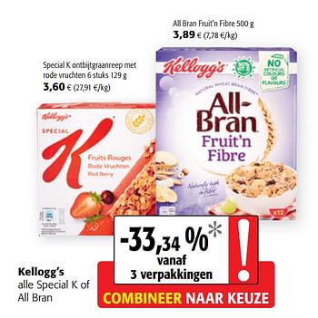 Promoties Kellogg`s alle special k of all bran - Kellogg's - Geldig van 05/06/2019 tot 18/06/2019 bij Colruyt