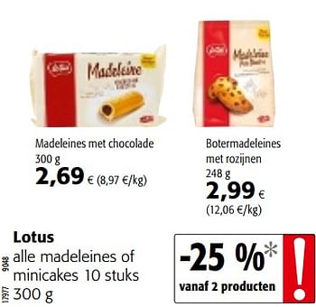 Promoties Lotus alle madeleines of minicakes 10 stuks - Lotus Bakeries - Geldig van 05/06/2019 tot 18/06/2019 bij Colruyt