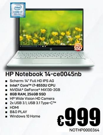 Promoties Hp notebook 14-ce0045nb - HP - Geldig van 03/06/2019 tot 30/06/2019 bij Compudeals