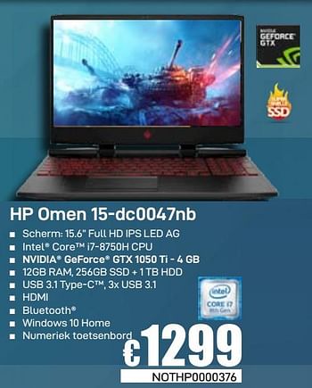 Promoties Hp omen 15-dc0047nb - HP - Geldig van 03/06/2019 tot 30/06/2019 bij Compudeals