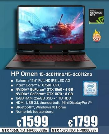 Promoties Hp omen 15-dc0111nb gtx 1060 - HP - Geldig van 03/06/2019 tot 30/06/2019 bij Compudeals
