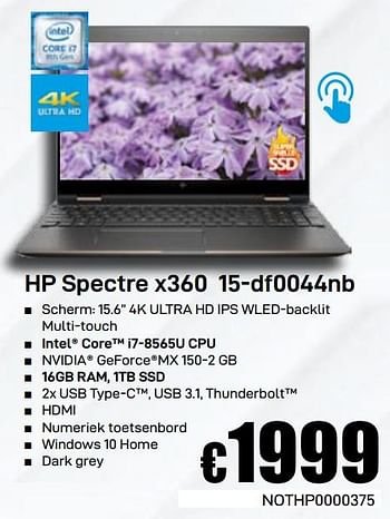 Promoties Hp spectre x360 15-df0044nb - HP - Geldig van 03/06/2019 tot 30/06/2019 bij Compudeals