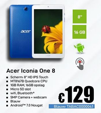 Promoties Acer iconia one 8 blauw - Acer - Geldig van 03/06/2019 tot 30/06/2019 bij Compudeals