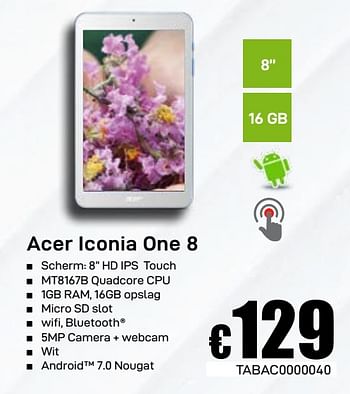 Promoties Acer iconia one 8 - Acer - Geldig van 03/06/2019 tot 30/06/2019 bij Compudeals