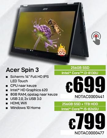 Promoties Acer spin 3 256gb ssd intel core i3-8130u - Acer - Geldig van 03/06/2019 tot 30/06/2019 bij Compudeals