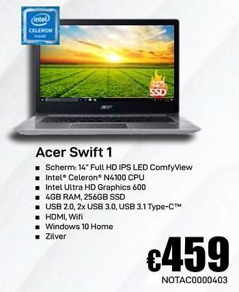 Promoties Acer swift 1 - Acer - Geldig van 03/06/2019 tot 30/06/2019 bij Compudeals