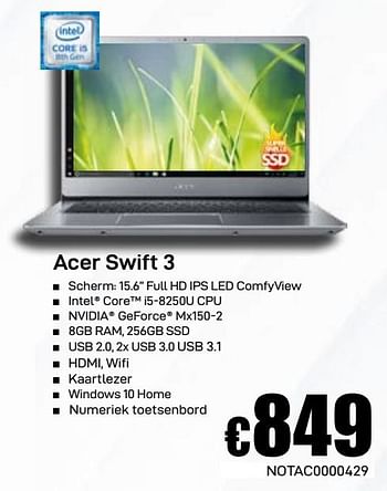 Promoties Acer swift 3 - Acer - Geldig van 03/06/2019 tot 30/06/2019 bij Compudeals