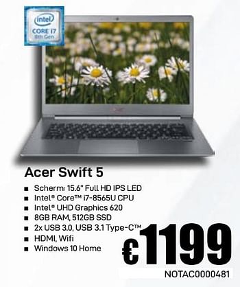 Promoties Acer swift 5 - Acer - Geldig van 03/06/2019 tot 30/06/2019 bij Compudeals