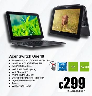 Promoties Acer switch one 10 - Acer - Geldig van 03/06/2019 tot 30/06/2019 bij Compudeals