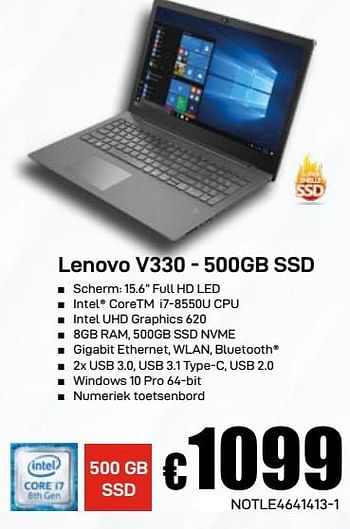 Promoties Lenovo v330 - 500gb ssd - Lenovo - Geldig van 03/06/2019 tot 30/06/2019 bij Compudeals