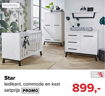 Promoties Star ledikant, commode en kast setprijs - Interbaby - Geldig van 03/06/2019 tot 29/06/2019 bij Baby-Dump