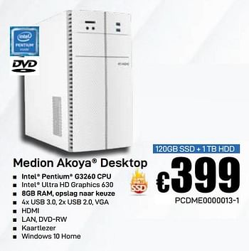 Promoties Medion akoya desktop 120gb ssd + 1 tb hdd - Medion - Geldig van 03/06/2019 tot 30/06/2019 bij Compudeals