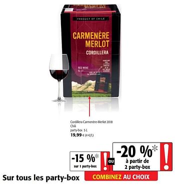 Promoties Cordillera carmenère-merlot 2018 chili - Rode wijnen - Geldig van 05/06/2019 tot 18/06/2019 bij Colruyt
