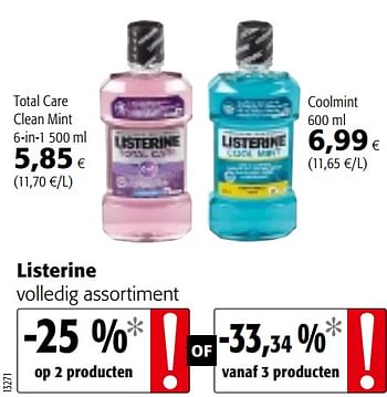 Promoties Listerine volledig assortiment - Listerine - Geldig van 05/06/2019 tot 18/06/2019 bij Colruyt