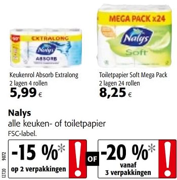 Promoties Nalys alle keuken- of toiletpapier - Nalys - Geldig van 05/06/2019 tot 18/06/2019 bij Colruyt