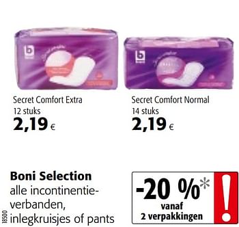 Promoties Boni selection alle incontinentieverbanden, inlegkruisjes of pants - Boni - Geldig van 05/06/2019 tot 18/06/2019 bij Colruyt