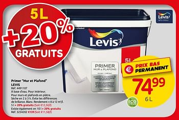 Promotions Primer mur et plafond levis - Levis - Valide de 12/06/2019 à 24/06/2019 chez Brico