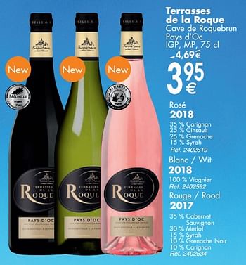 Promotions Terrasses de la roque cave de roquebrun pays d`oc igp, mp,rosé 2018 - Vins rosé - Valide de 11/06/2019 à 17/06/2019 chez Cora